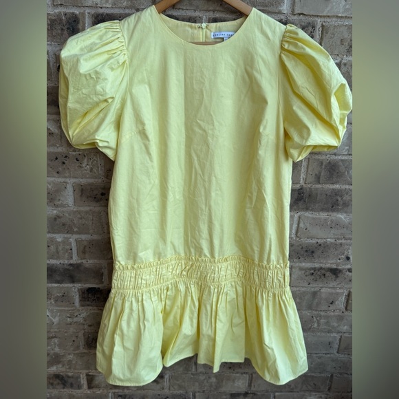 ENGLISH FACTORY
Ruffle Detail Puff Sleeve Poplin Dress  size Large Yellow - Picture 9 of 12